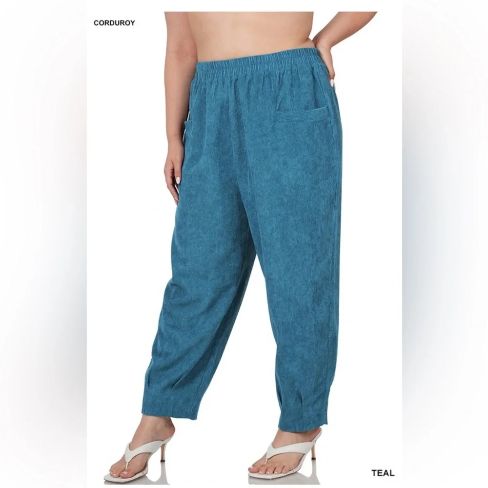 NWT! PLUS TEAL CORDUROY POCKET FRONT PANTS - Picture 2 of 2